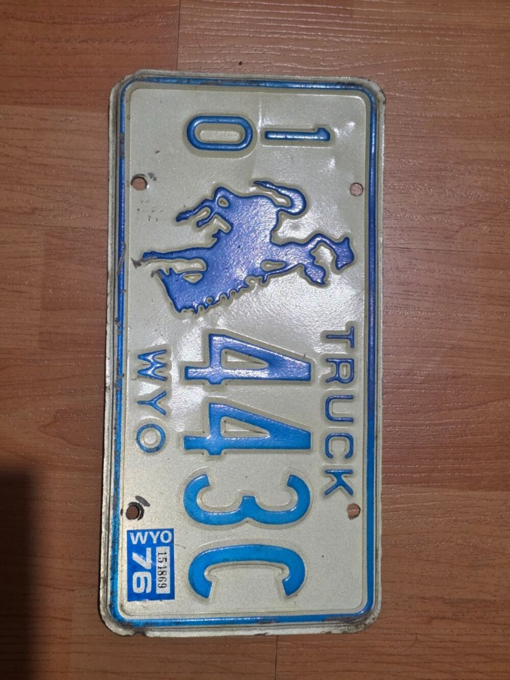 Vintage 1976 Wyoming Truck License Plate 443C Embossed Steel USA